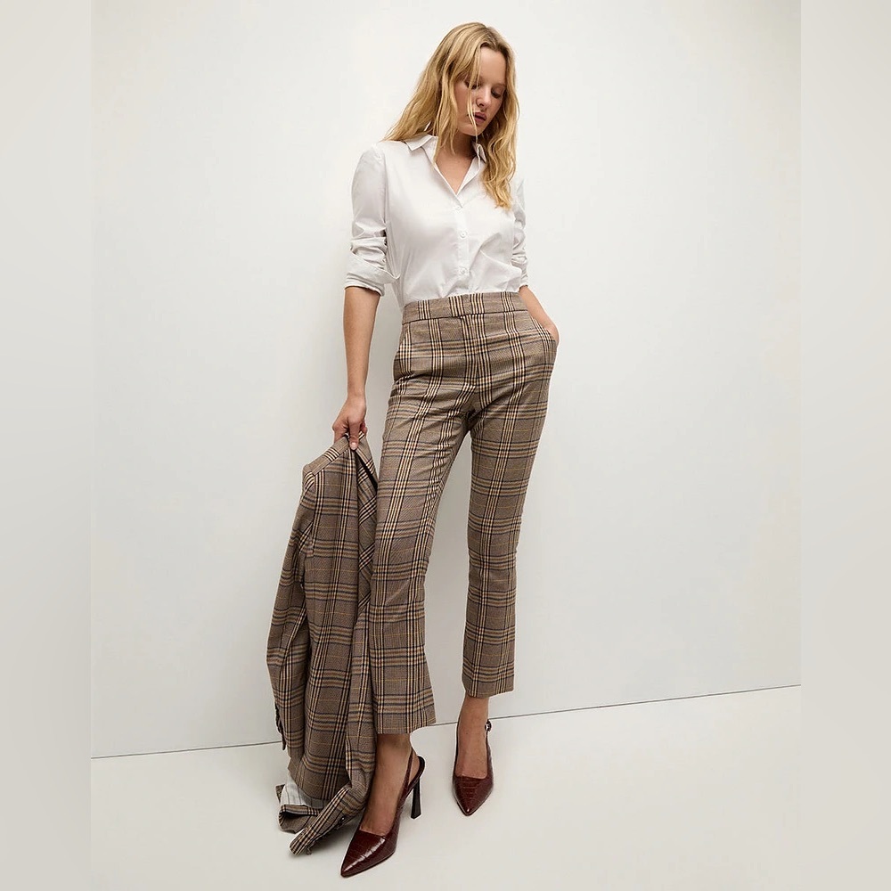 Veronica Beard Tan Plaid Cropped Pants - Size 12, Like New